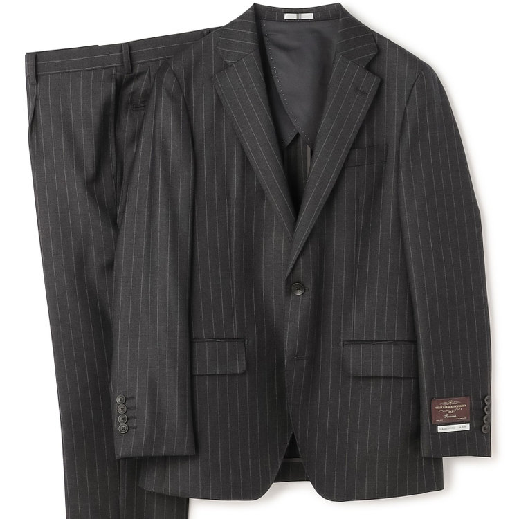 シルバーライン 【発送在庫あり】【CLASSICO TAPERED】【秋冬】2釦シングルスーツ 1タック/グレー×ストライプ/CANONICO 1663 fabric made in italy/※裾上げ必要 グレー中間