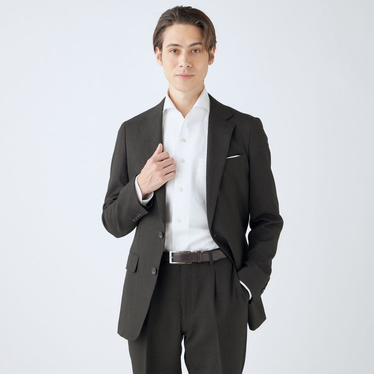 シルバーライン 【CLASSICO TAPERED】【秋冬】コーディネートパンツ付き/2釦シングルスーツ 1タック/ブラウン×グレンチェック+ブラックソリッドパンツ/ウエストムーブ/4S SUSTAINABILITY&ECOLOGY FABRIC/※パンツ裾上げ済仕様 茶濃色