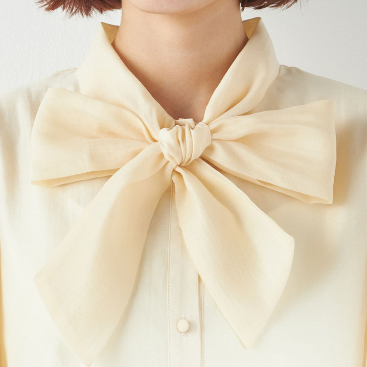 スーツセレクト 【半袖】リボンブラウス/イエロー 黄中間