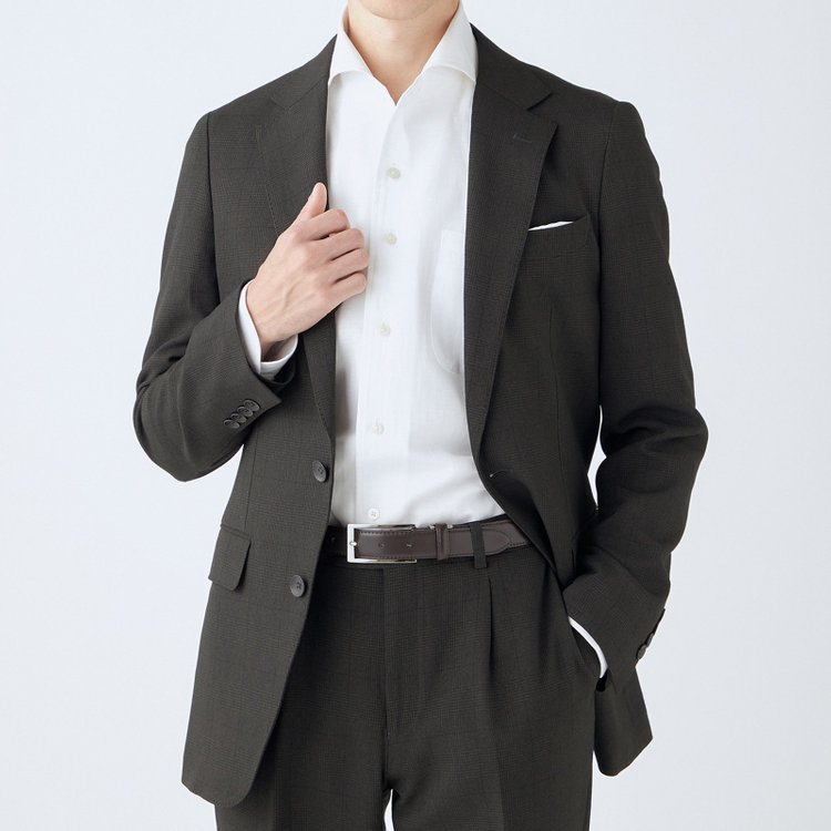 シルバーライン 【CLASSICO TAPERED】【秋冬】コーディネートパンツ付き/2釦シングルスーツ 1タック/ブラウン×グレンチェック+ブラックソリッドパンツ/ウエストムーブ/4S SUSTAINABILITY&ECOLOGY FABRIC/※パンツ裾上げ済仕様 茶濃色