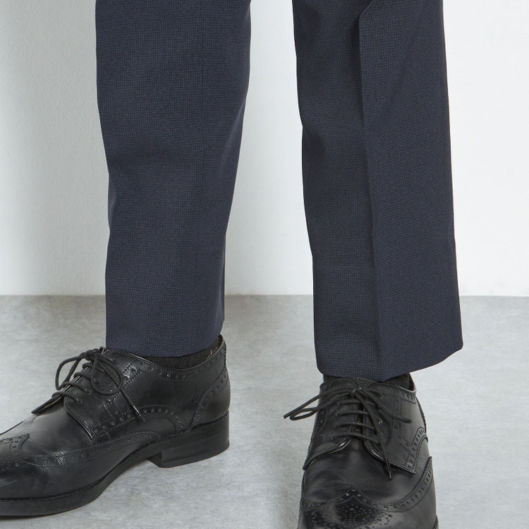 ブラックライン 【SLIM TAPERED】【年間】ウォッシャブル0タックテーパードパンツ/ネイビー×ハウンドトゥース/裾上げ済仕様 紺中間