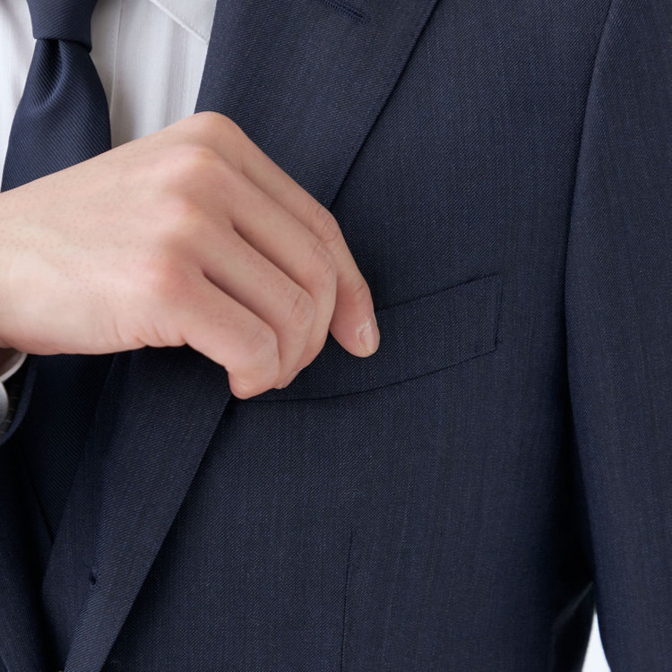 シルバーライン 【CLASSICO TAPERED】【年間】3釦段返りシングルスリーピーススーツ 2タック/ネイビー×ソリッド/NEW ZEALAND WOOL MIX/裾直し必要 紺中間