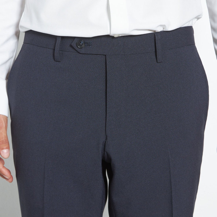 ブラックライン 【SLIM TAPERED】【年間】ウォッシャブル0タックテーパードパンツ/ネイビー×ハウンドトゥース/裾上げ済仕様 紺中間