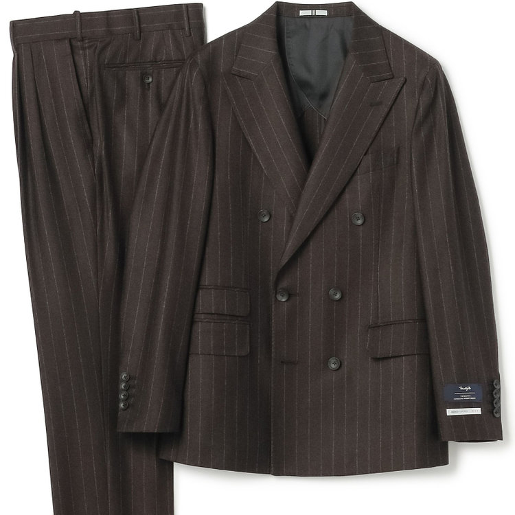 シルバーライン 【発送在庫あり】【CLASSICO TAPERED】【秋冬】6釦2掛けダブルスーツ 2タック/ブラウン×ストライプ/MARZOTTO/※裾上げ必要 茶濃色