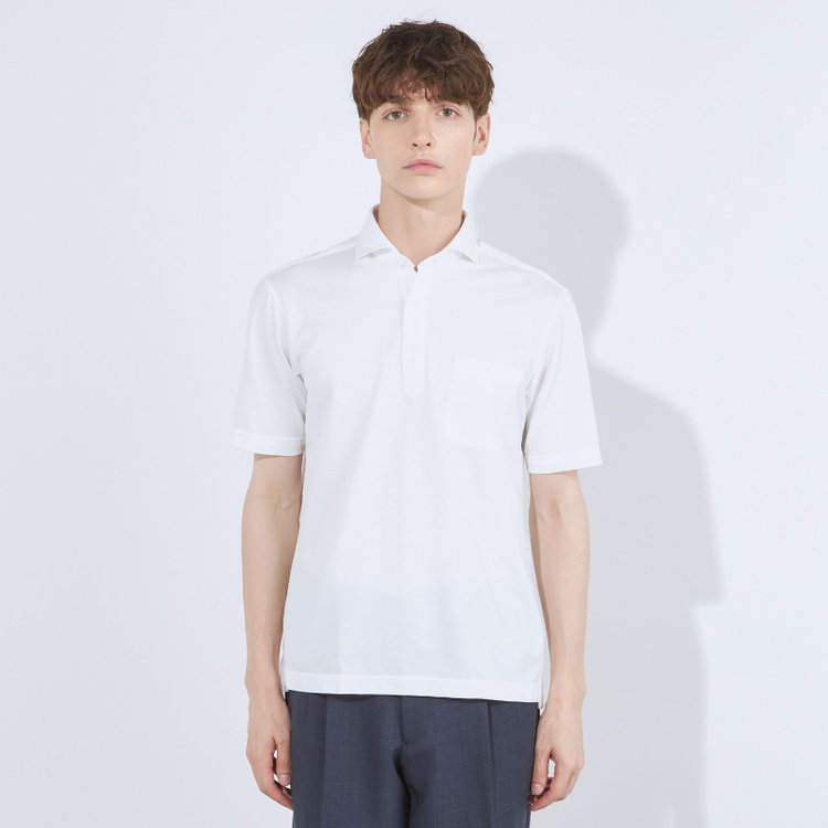 シルバーライン 【RBC/五分袖】カッタウェイビズポロシャツ プルオーバータイプ/ホワイト/4S コットンブレンド 白