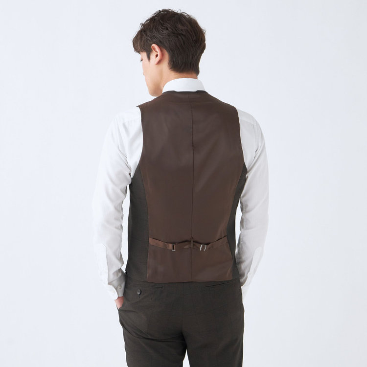 シルバーライン 【CLASSICO TAPERED】【春夏】2釦シングルスリーピーススーツ 1タック/ブラウン×ウィンドペン/ウエストムーブ/4S SUSTAINABILITY&ECOLOGY FABRIC/※パンツ裾上げ済仕様 茶濃色