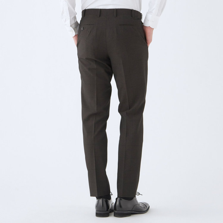 シルバーライン 【CLASSICO TAPERED】【春夏】2釦シングルスリーピーススーツ 1タック/ブラウン×ウィンドペン/ウエストムーブ/4S SUSTAINABILITY&ECOLOGY FABRIC/※パンツ裾上げ済仕様 茶濃色