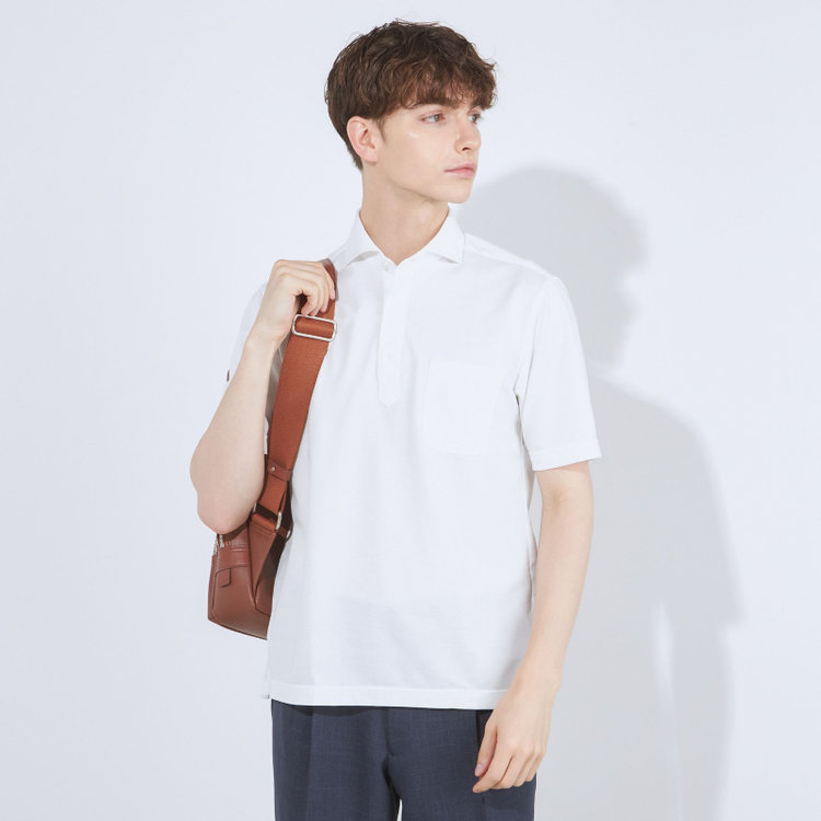 シルバーライン 【RBC/五分袖】カッタウェイビズポロシャツ プルオーバータイプ/ホワイト/4S コットンブレンド 白