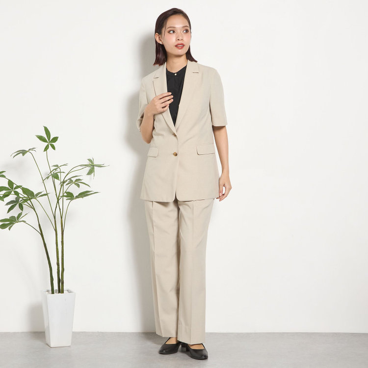 シルバーライン 【RELAX WIDE】【春夏】 2釦シングルジャケットワイドパンツスーツ/ベージュ/4S SUSTAINABILITY&ECOLOGY FABRIC/※パンツ裾上げ済仕様 茶淡色
