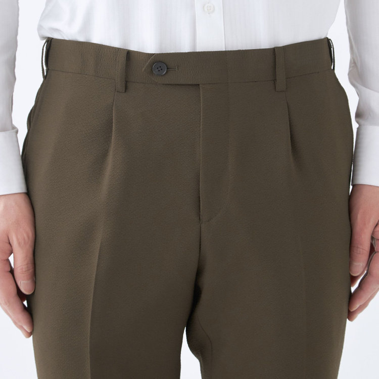 スーツセレクト 【CLASSICO TAPERED】【春夏】ウールブレンド 1タックテーパードパンツ/カーキ/裾上げ済仕様 グリーン系(緑)