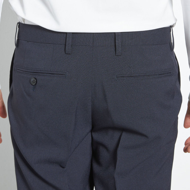 ブラックライン 【SLIM TAPERED】【年間】ウォッシャブル0タックテーパードパンツ/ネイビー×ハウンドトゥース/裾上げ済仕様 紺中間