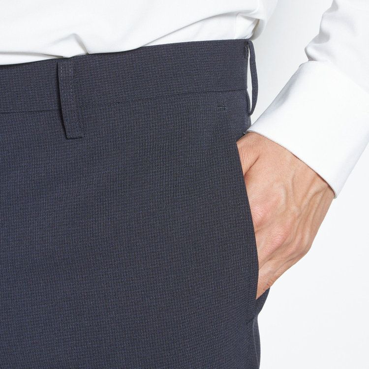 ブラックライン 【SLIM TAPERED】【年間】ウォッシャブル0タックテーパードパンツ/ネイビー×ハウンドトゥース/裾上げ済仕様 紺中間
