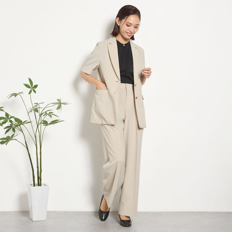 シルバーライン 【RELAX WIDE】【春夏】 2釦シングルジャケットワイドパンツスーツ/ベージュ/4S SUSTAINABILITY&ECOLOGY FABRIC/※パンツ裾上げ済仕様 茶淡色