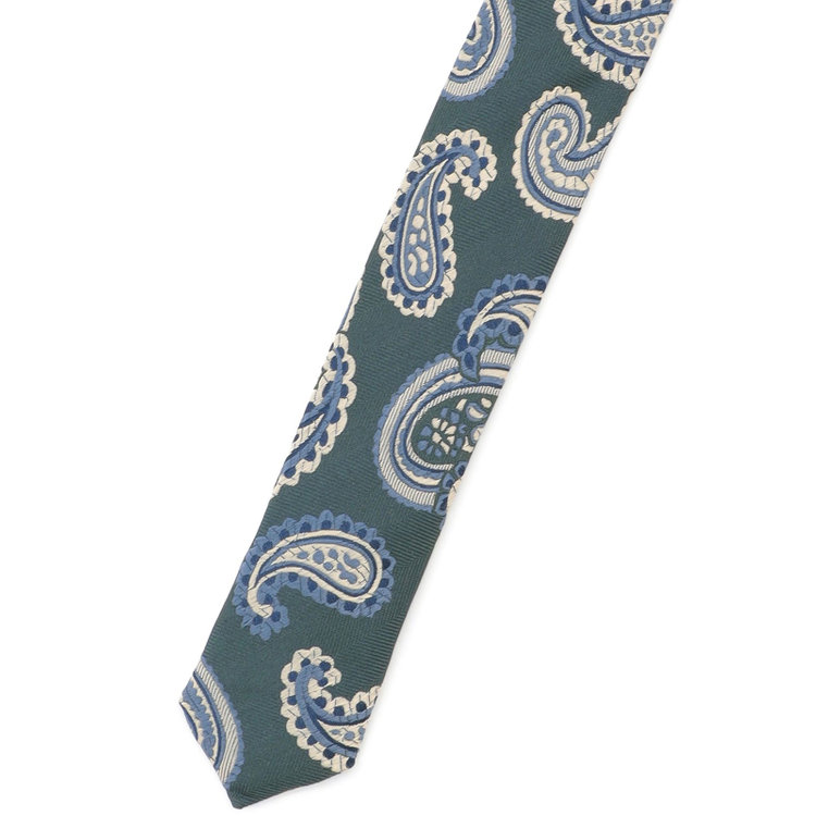 シルバーライン 【SL】シルクペイズリーネクタイ 8.0cm幅/グリーン×ベージュ×ネイビー その他