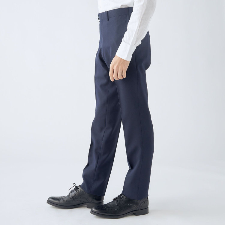 ブラックライン 【SLIM TAPERED】【年間】0タックテーパードパンツ/ネイビー×シャドーストライプ/ウエストムーブ/ウォッシャブル/4S SUSTAINABILITY&ECOLOGY FABRIC/※裾上げ必要 紺中間