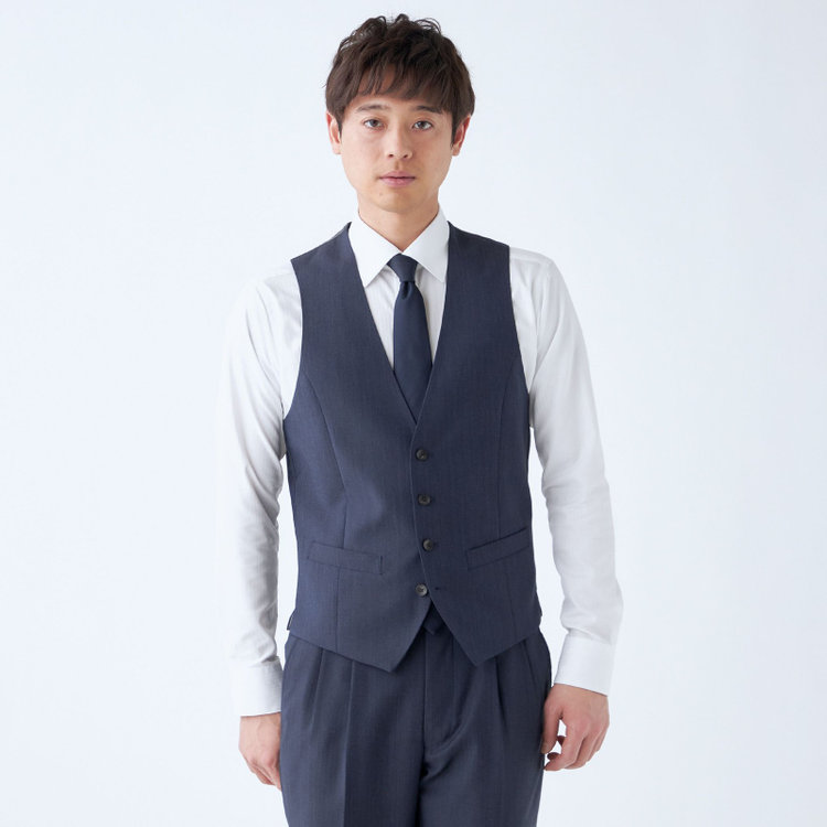 シルバーライン 【CLASSICO TAPERED】【年間】3釦段返りシングルスリーピーススーツ 2タック/ネイビー×ソリッド/NEW ZEALAND WOOL MIX/裾直し必要 紺中間