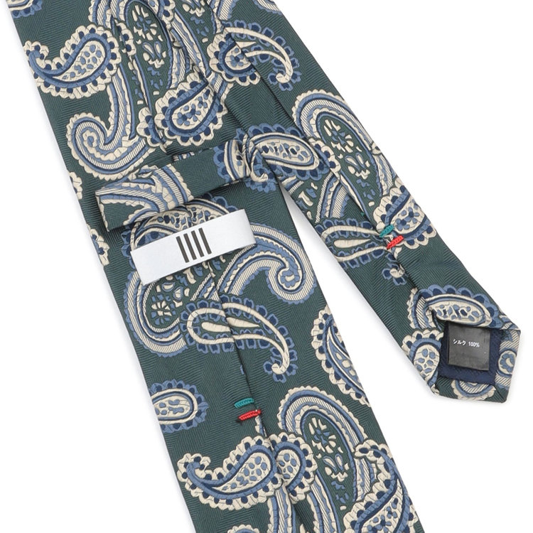 シルバーライン 【SL】シルクペイズリーネクタイ 8.0cm幅/グリーン×ベージュ×ネイビー その他