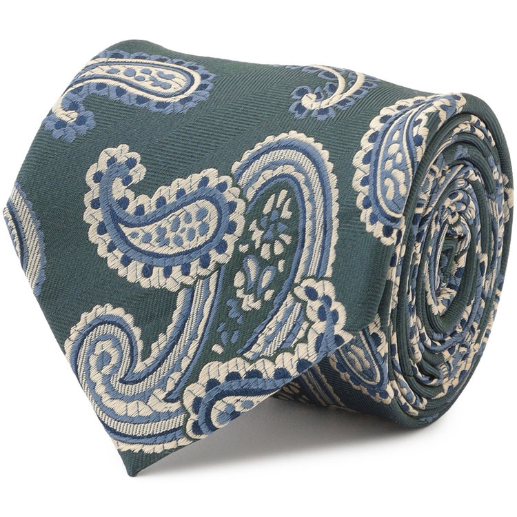 シルバーライン 【SL】シルクペイズリーネクタイ 8.0cm幅/グリーン×ベージュ×ネイビー その他