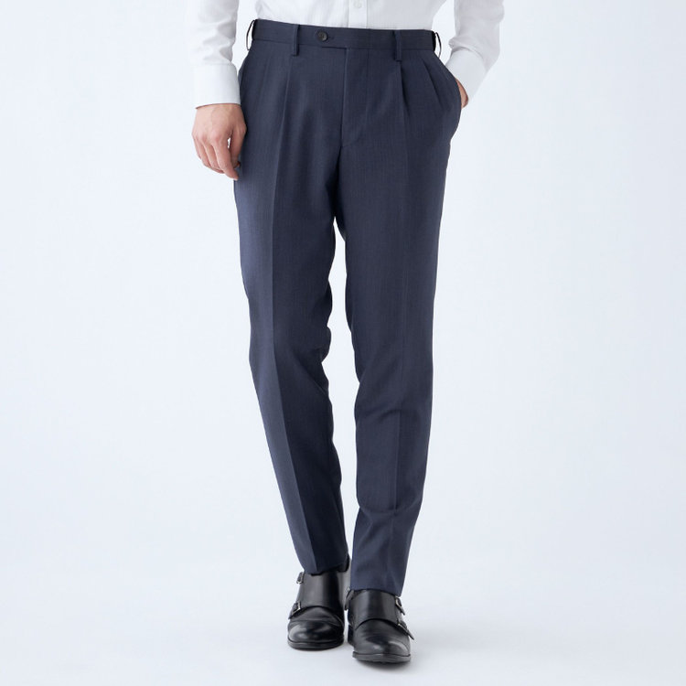 シルバーライン 【CLASSICO TAPERED】【年間】3釦段返りシングルスリーピーススーツ 2タック/ネイビー×ソリッド/NEW ZEALAND WOOL MIX/裾直し必要 紺中間