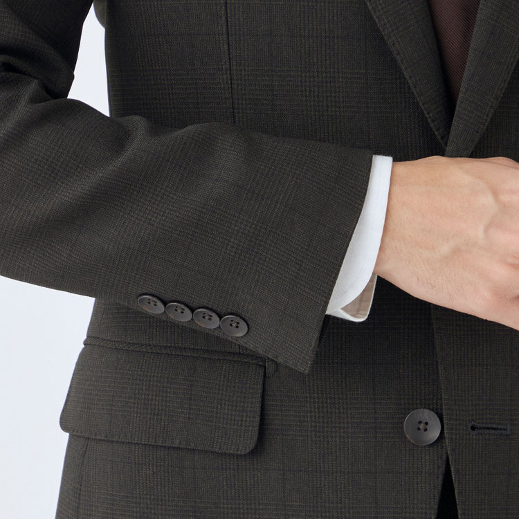 シルバーライン 【CLASSICO TAPERED】【秋冬】コーディネートパンツ付き/2釦シングルスーツ 1タック/ブラウン×グレンチェック+ブラックソリッドパンツ/ウエストムーブ/4S SUSTAINABILITY&ECOLOGY FABRIC/※パンツ裾上げ済仕様 茶濃色