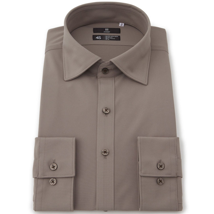 ブラックライン 【発送在庫あり】【SKINNY】ワイドカラーワイシャツ/ブラウン/「4S」スーパーノンアイロン・ストレッチ 茶中間