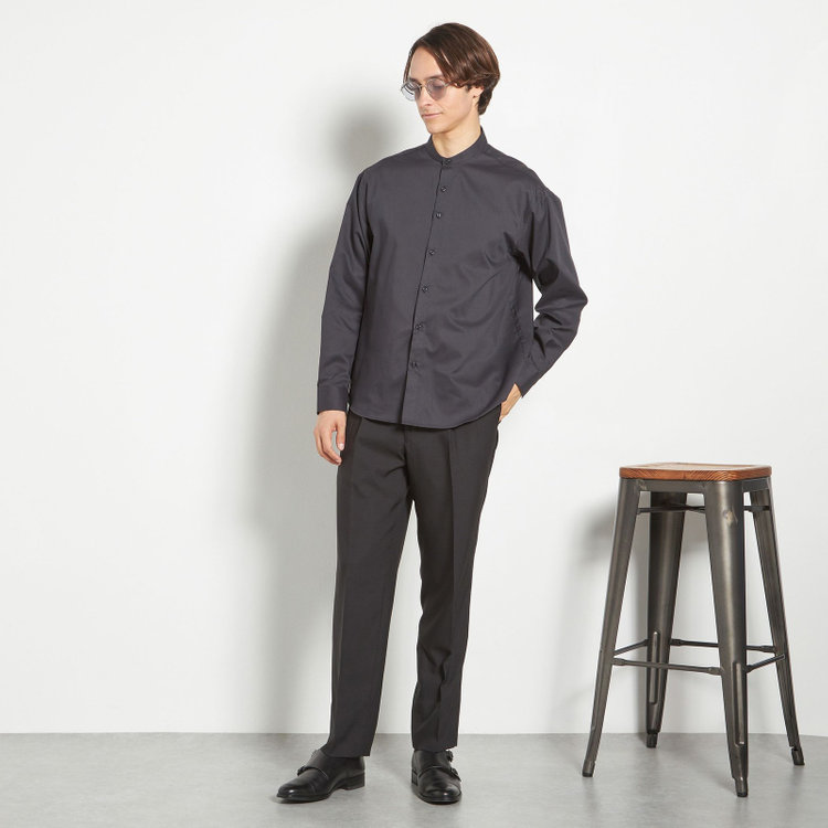 ブラックライン 【BLACK LINE】【形態安定】バンドカラーシャツ/ブラック 黒