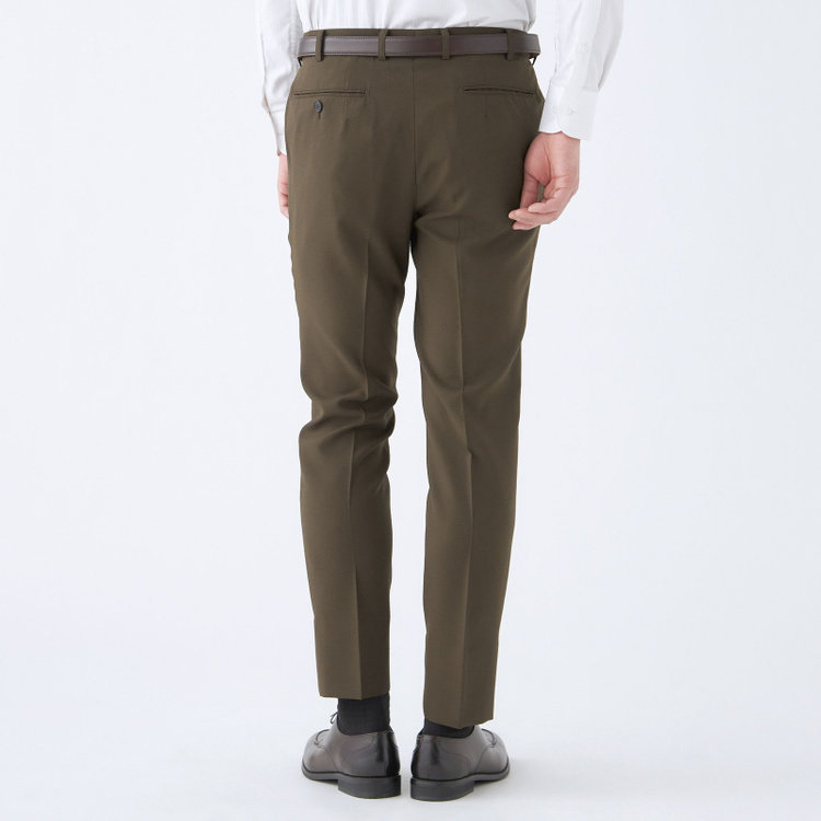 スーツセレクト 【CLASSICO TAPERED】【春夏】ウールブレンド 1タックテーパードパンツ/カーキ/裾上げ済仕様 グリーン系(緑)