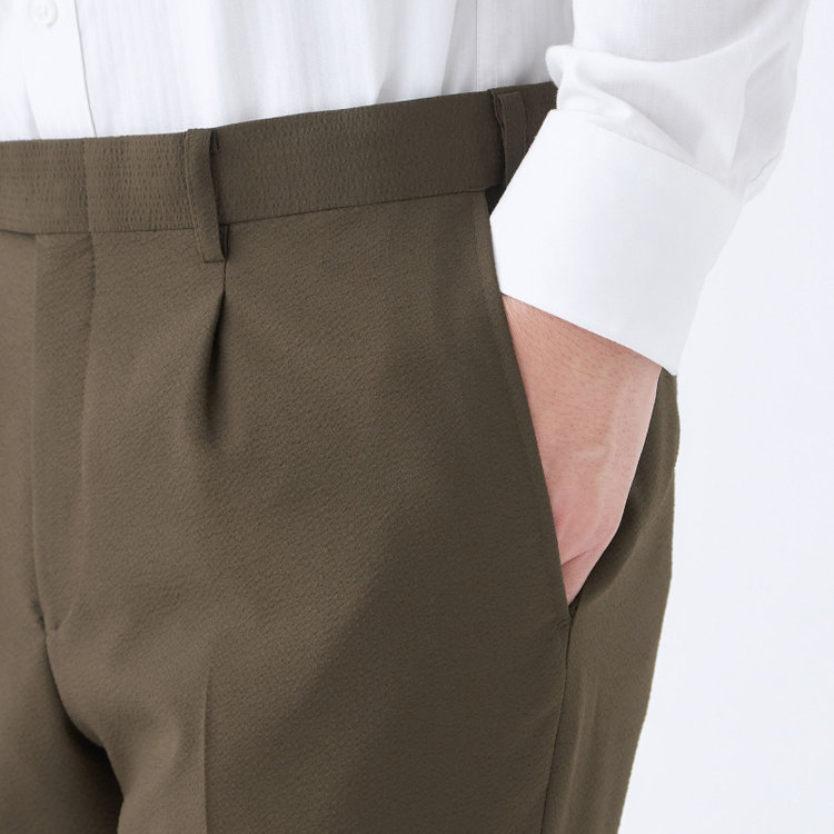 スーツセレクト 【CLASSICO TAPERED】【春夏】ウールブレンド 1タックテーパードパンツ/カーキ/裾上げ済仕様 グリーン系(緑)
