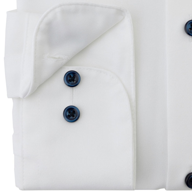 ブラックライン 【発送在庫あり】【WEB限定】【BLACK LINE】ホリゾンタルワイドワイシャツ/ホワイト×ドビー/釦・釦付糸：ネイビー/「4S」スーパーノンアイロン・ストレッチ 白