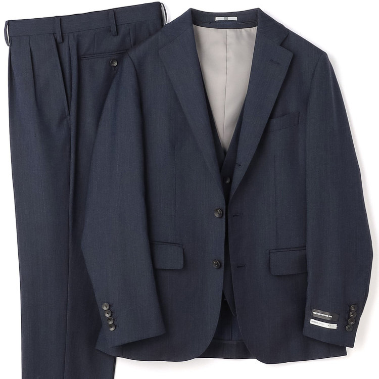 シルバーライン 【CLASSICO TAPERED】【年間】3釦段返りシングルスリーピーススーツ 2タック/ネイビー×ソリッド/NEW ZEALAND WOOL MIX/裾直し必要 紺中間