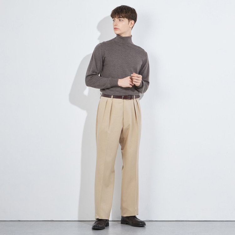 シルバーライン 【RBC】【秋冬】2タックワイドパンツ/ベージュ/サイド尾錠/4S SUSTAINABILITY&ECOLOGY FABRIC/※裾上げ必要 茶淡色