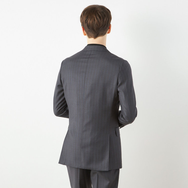 シルバーライン 【CLASSICO TAPERED】【秋冬】2釦シングルスーツ 1タック/グレー×ストライプ/ウエストムーブ/Ermenegildo Zegna TRAVELLER woven in italy/※裾上げ必要 グレー濃色