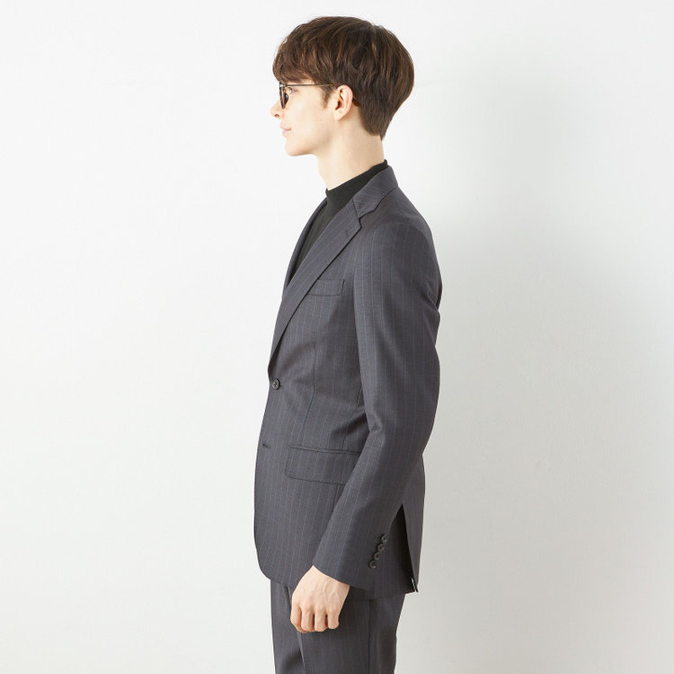 シルバーライン 【CLASSICO TAPERED】【秋冬】2釦シングルスーツ 1タック/グレー×ストライプ/ウエストムーブ/Ermenegildo Zegna TRAVELLER woven in italy/※裾上げ必要 グレー濃色