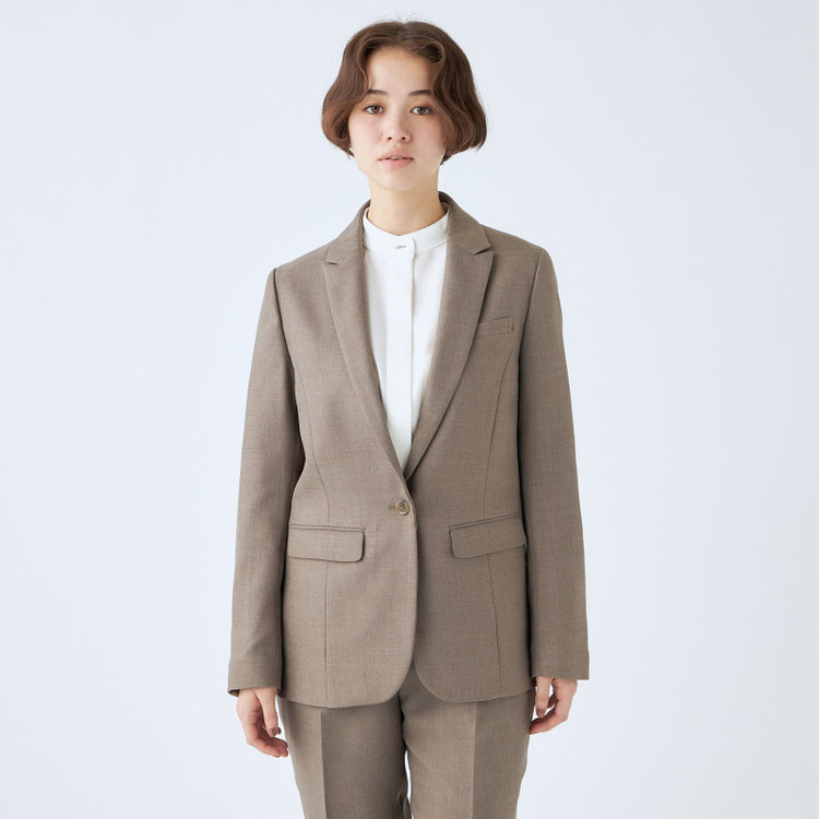 シルバーライン 【RELAX TAPERED_2】【秋冬】1釦シングルテーパードパンツスーツ/グレイッシュモカ/ウォッシャブル/4S SUSTAINABILITY&ECOLOGY FABRIC/※パンツ裾上げ済仕様 茶淡色