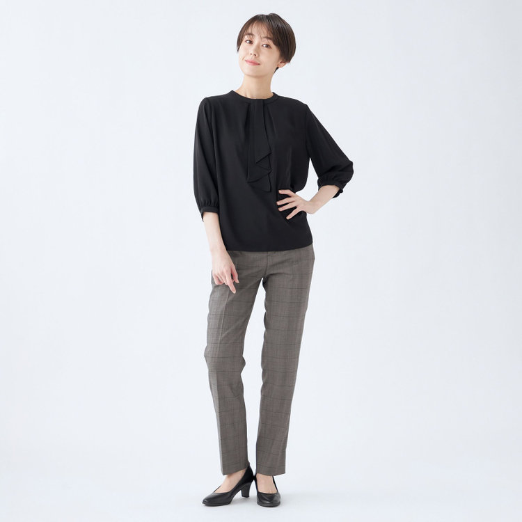 シルバーライン 【SILVER LINE/7分袖】2WAYタイ付きハイネックプルオーバー/ブラック 黒