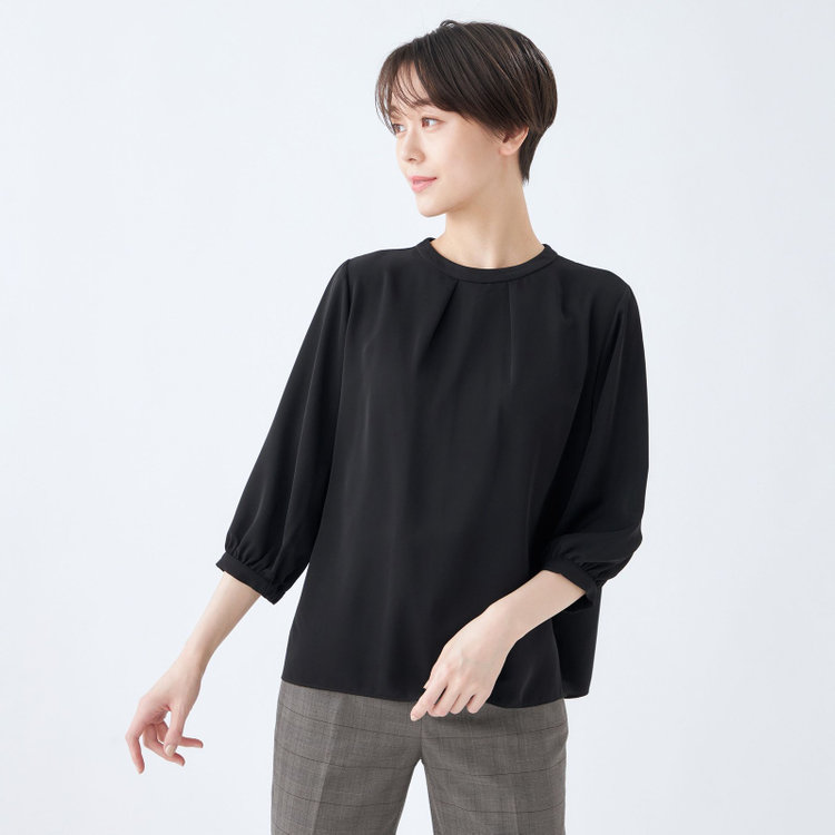 シルバーライン 【SILVER LINE/7分袖】2WAYタイ付きハイネックプルオーバー/ブラック 黒