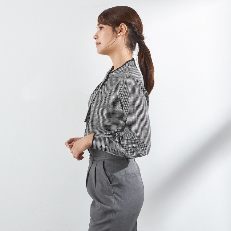 シルバーライン 【SL/長袖】ボウタイ取り外し2WAYプルオーバー/ブラック＆ホワイト×ハウンドトゥース/「ウォッシャブル」「ストレッチ」「防シワ」「UV加工」「静電気防止」 その他