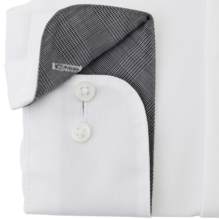 ブラックライン 【発送在庫あり】【WEB限定】【BLACK LINE】ワイドカラーワイシャツ/ホワイト/襟袖裏別：グレー×グレンチェック/「4S」スーパーノンアイロン・ストレッチ 白