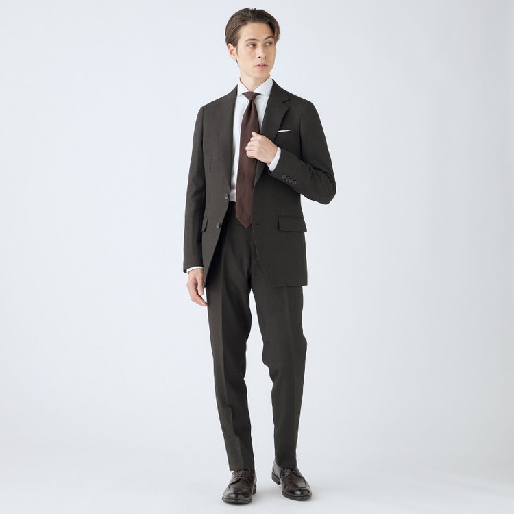 シルバーライン 【CLASSICO TAPERED】【秋冬】コーディネートパンツ付き/2釦シングルスーツ 1タック/ブラウン×グレンチェック+ブラックソリッドパンツ/ウエストムーブ/4S SUSTAINABILITY&ECOLOGY FABRIC/※パンツ裾上げ済仕様 茶濃色