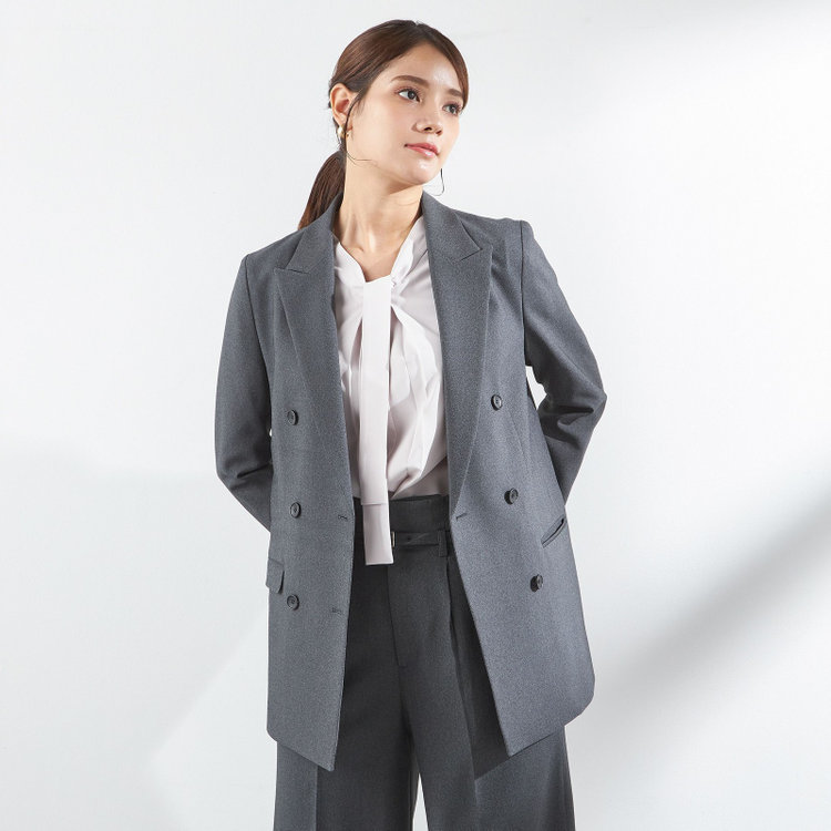 シルバーライン 【SILVER LINE】【秋冬】6釦2掛けダブルワイドパンツスーツ/グレー/ウエスト内側アジャスター/ウォッシャブル/4S SUSTAINABILITY&ECOLOGY FABRIC/※裾上げ済み仕様 グレー濃色