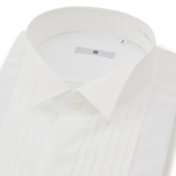 シルバーライン 【SILVER LINE】ウイングカラードレスワイシャツ/ホワイト×ソリッド+ピンタック/ダブルカフス(ゴムカフス付) 白