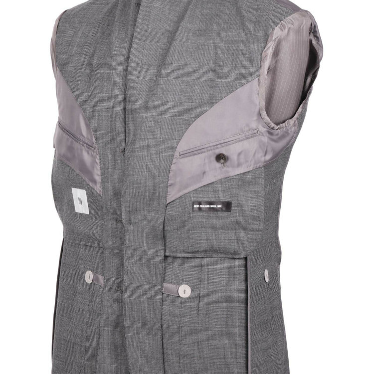 スーツセレクト 【WEB限定/OUTLET】【CLASSICO TAPERED】【春夏】3釦段返りシングルスーツ 2タック/グレー×プレイド/パッチポケット＆サイドAJ/NEW ZEALAND WOOL MIX グレー系(灰)