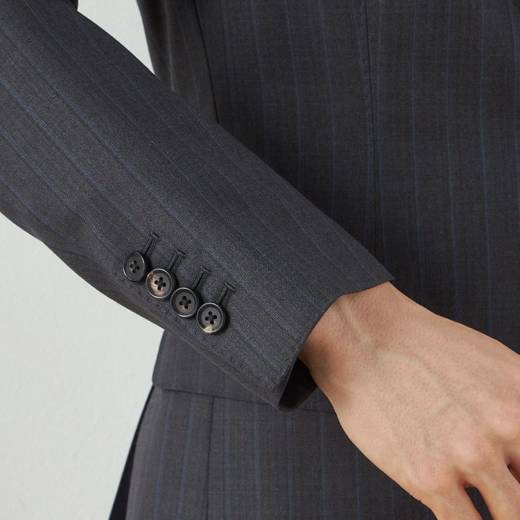 シルバーライン 【CLASSICO TAPERED】【秋冬】2釦シングルスーツ 1タック/グレー×ストライプ/ウエストムーブ/Ermenegildo Zegna TRAVELLER woven in italy/※裾上げ必要 グレー濃色