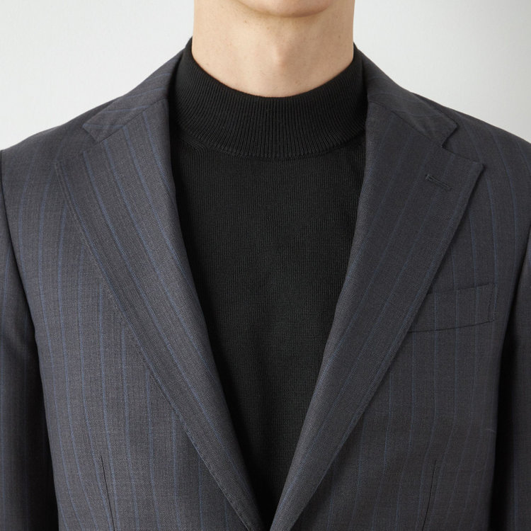 シルバーライン 【CLASSICO TAPERED】【秋冬】2釦シングルスーツ 1タック/グレー×ストライプ/ウエストムーブ/Ermenegildo Zegna TRAVELLER woven in italy/※裾上げ必要 グレー濃色