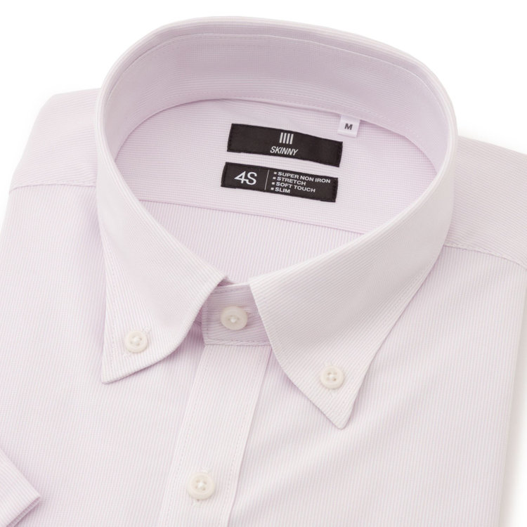 ブラックライン 【発送在庫あり】【SKINNY/半袖】ボタンダウンワイシャツ/ピンク×ドビー/「4S」スーパーノンアイロン・ストレッチ 赤淡色