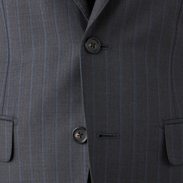 シルバーライン 【CLASSICO TAPERED】【秋冬】2釦シングルスーツ 1タック/グレー×ストライプ/ウエストムーブ/Ermenegildo Zegna TRAVELLER woven in italy/※裾上げ必要 グレー濃色