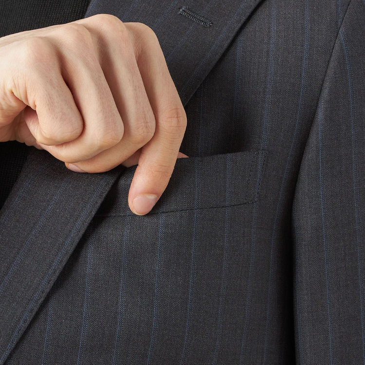シルバーライン 【CLASSICO TAPERED】【秋冬】2釦シングルスーツ 1タック/グレー×ストライプ/ウエストムーブ/Ermenegildo Zegna TRAVELLER woven in italy/※裾上げ必要 グレー濃色