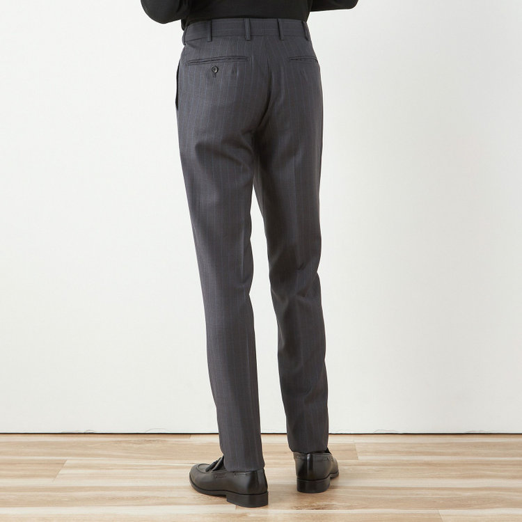 シルバーライン 【CLASSICO TAPERED】【秋冬】2釦シングルスーツ 1タック/グレー×ストライプ/ウエストムーブ/Ermenegildo Zegna TRAVELLER woven in italy/※裾上げ必要 グレー濃色