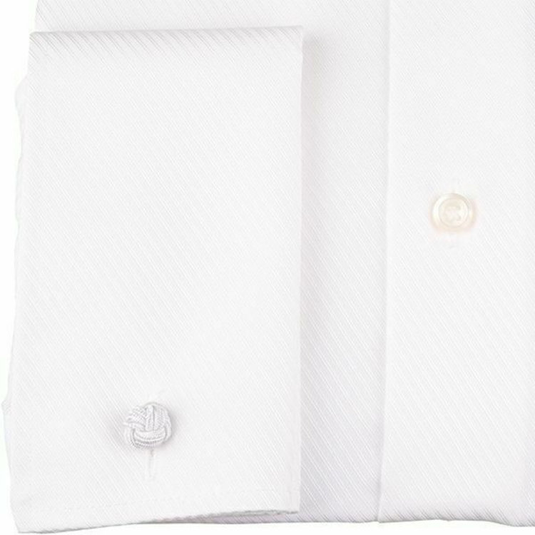 シルバーライン 【SILVER LINE】【形態安定】ワイドカラードレスワイシャツ/ホワイト×ドビーツイル+ダブルカフス(ゴムカフス付) 白