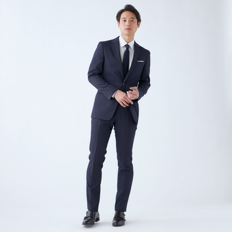 ブラックライン 【SLIM TAPERED_2】【秋冬】2釦シングルスーツ 0タック/ネイビー×ストライプ/4S/※裾上げ必要 紺濃色